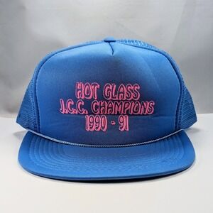 Vintage Hot Glass JCC Champions 90s Blue Pink Trucker Rope Snapback Hat Cap